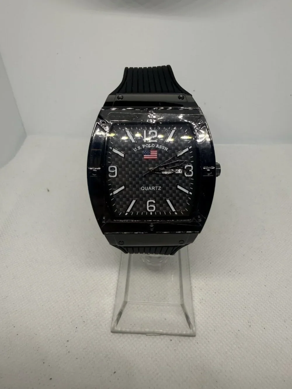 U.S. Polo Assn. US9797WM Mens Tonneau Carbon Fiber Dial Gunmetal Watch